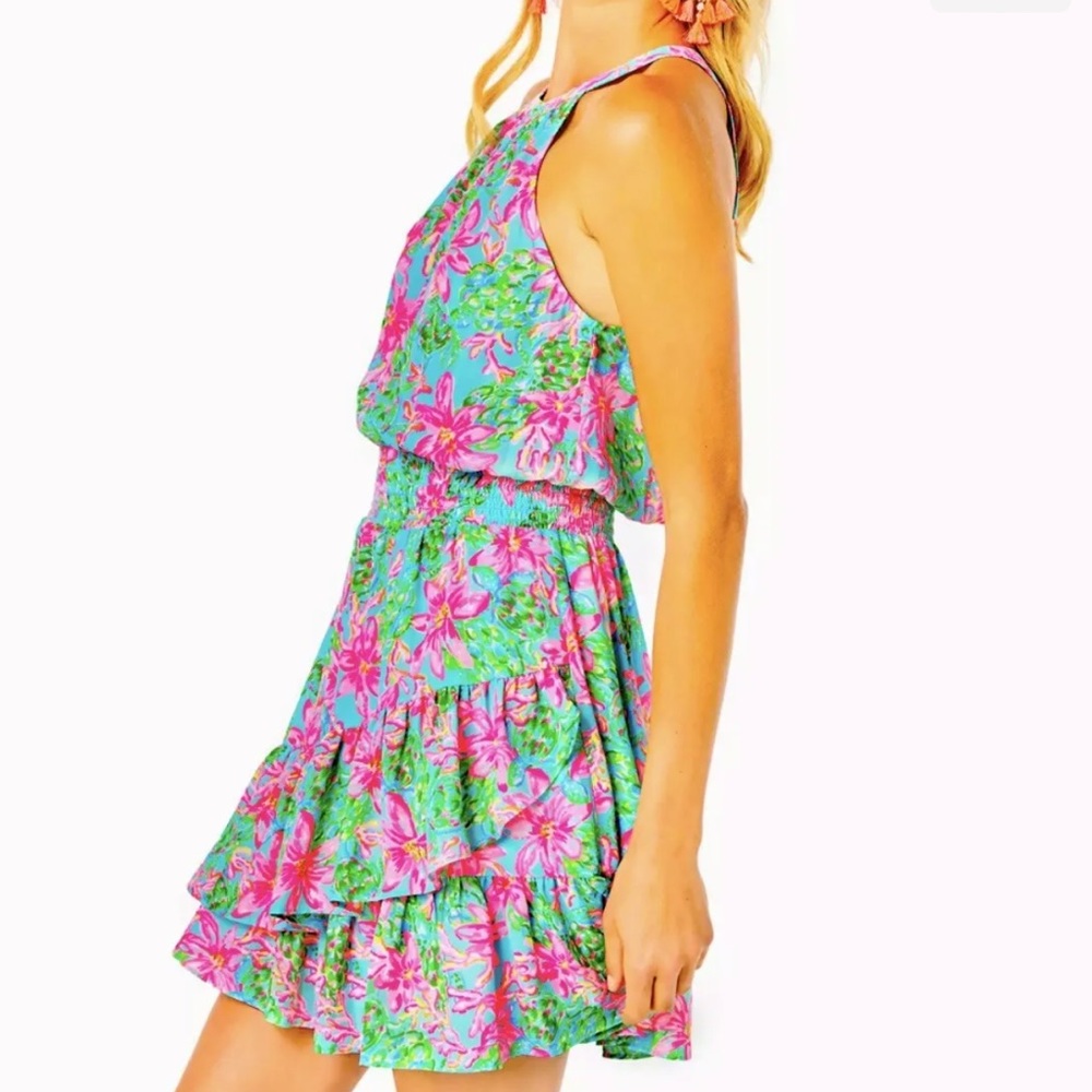 Lilly Pulitzer Pamelyn Lileeze Halter dress  Surf blue so Shellegant - Picture 5 of 6